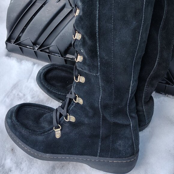 Black Suede Boots Timberland Lace-up Tall Boots size 7.5 - Picture 2 of 8